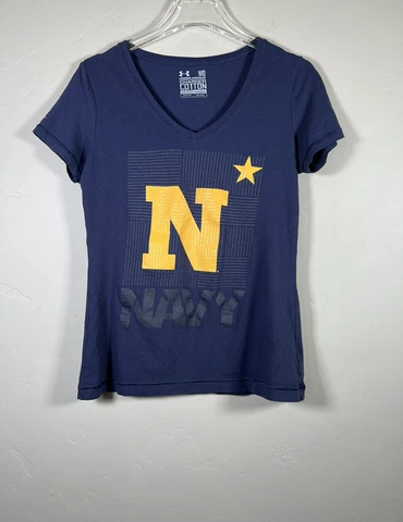 USNA N Star Navy T Shirt Womens Under Armour Annapolis Semi Fitted Heat Gear Tee Cover