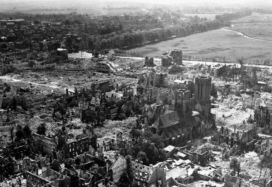 WW II  Canada  Photo --  Aerial View of Caen - July 31 1944- After Heavy Bombing - Image 1 of 1