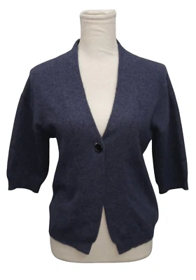 Neiman Marcus Womens Cashmere  Cardigan Sweater Short Sleeve M Midnight Blue - Image 1 of 4