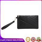 Women PU Envelope Bag Solid Color Zipper Luxury Clutch Purse Bag (Black) AU