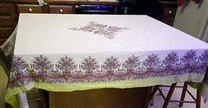 Williams-Sonoma 70x90 Elegant Paisley Lemon-Lime Burgundy Tablecloth High-End - Picture 1 of 4