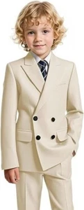 Boys Suits Peak Lapel Double Breasted Slim Fit Formal Wedding Groom Two Pieces - Picture 1 of 27