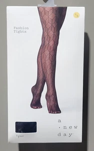 A New Day Women's Size S/M Black Ebony Geo Stairs Pattern Fashion Footed Tights - Picture 1 of 5
