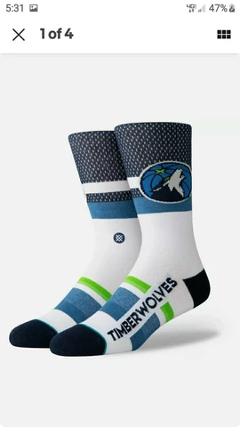 + Stance InfiKnit NBA Minnesota Timberwolves Shortcut 2 Sz L Crew Height Socks Cover