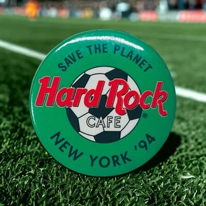 Hard Rock Cafe New York ‘94 World Cup Soccer Pin Green Button Save The Planet - Picture 1 of 4