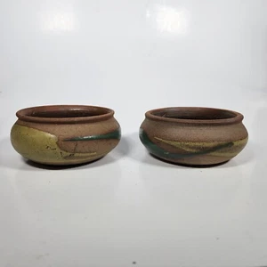 2 CUENCOS DE GRES ESMALTADO ARTÍSTICO LANZADOS A MANO nativos americanos 3" - Imagen 1 de 12
