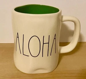 Rae Dunn by Magenta ALOHA Coffee Mug Tea Cup Green Inside! Out Of Production - Picture 1 of 8