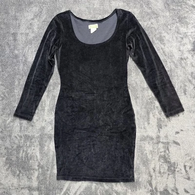 Vintage 90s Y2K Gothic Esprit Velour Velvet Bodycon Dress Black Size S / M USA - Image 1 of 4