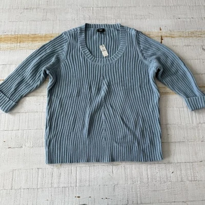 Talbots Chunky Knit Ribbed Sweater NWT size 2X Light Blue Cotton 3/4 Sleeves - Image 1 of 4
