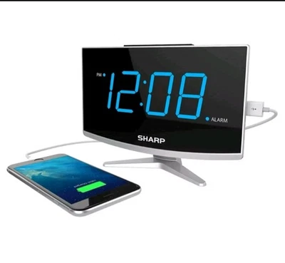 Sharp Jumbo 1.8” LED curved display Alarm Clock Black W/USB Port  - Image 1 of 4