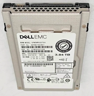 3.84TB DELL KIOXIA KPM5WRUG3T84 EMC ENTERPRISE 15mm SED 2.5" SAS SSD Solid State - Image 1 of 2