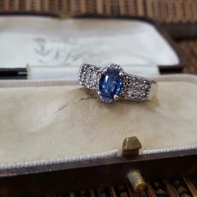 925 Пробы кольцо, сапфир синий кианит и топаз кольцо, размер Q США 8 - Изображение 1 из 4