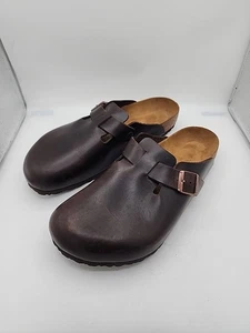 Birkenstock Boston Mens 13/46 Soft Footbed Leather Closed Toe Sandals Brown Clog - Picture 1 of 12