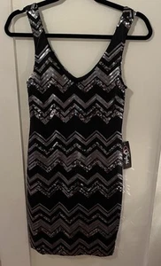 Vintage Black Sequin Slip On Party Dress Size M New Old Stock - Picture 1 of 11