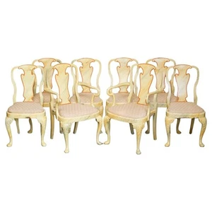 EIGHT ANTIQUE VICTORIAN CARVED WALNUT FAUX MARBLE PAINTED DINING CHAIRS 8 - Picture 1 of 24