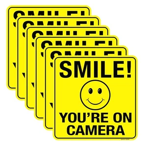 6er Pack Smile You're On Camera Schild, 6" x 6" Videoüberwachungsschilder, Selbstwerbung... - Bild 1 von 7