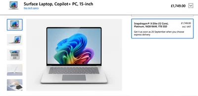 MICROSOFT SURFACE LAPTOP 7 15" SNAPDRAGON X ELITE 16GB 1TB PLATINUM RRP:£1749 - Image 1 of 4