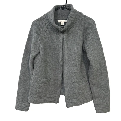 Jaqueta cardigã cinza lã de cordeiro mescla malha encaixe L luxo minimalista silencioso - Imagem 1 de 4