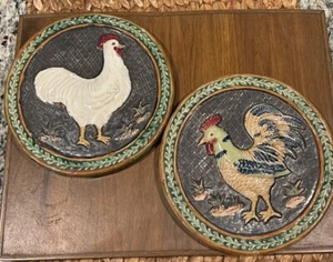 Large Pottery Rooster  & Hen Trivet 3D Hanging Plates- Heavy - Picture 1 of 10