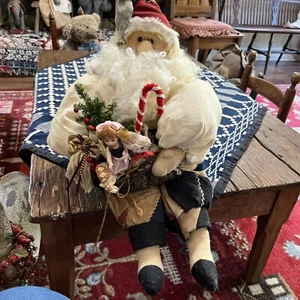 Primitive Handmade Santa Claus Antique Crazy Quilt, Papa Noel, Santa Bag 18” - Picture 1 of 15