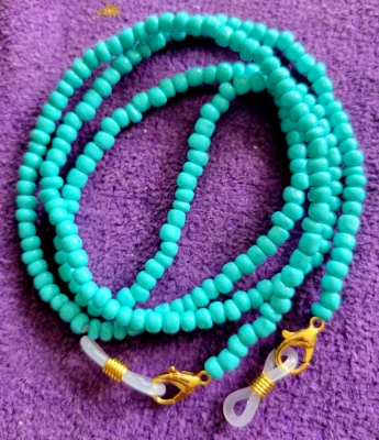 Anteojos Cordón Vidrio Cuentas 27" Turquesa Desierto Verdadero Gafas Cadena Dorado Foto 1 de 3