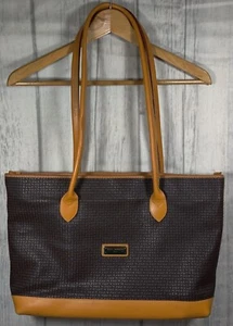 Ted Lapidus Paris File Case Tote Bag Brown With Saddle Leather Trim 15x11x4 In. - Picture 1 of 12