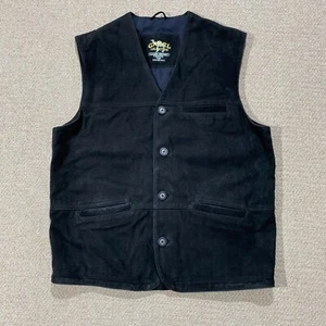 VINTAGE Camel Collection Leather Vest Mens Medium Black Real Suede Vest Trophy - Picture 1 of 12