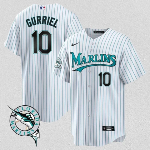 Men's Miami Marlins #10 yulieski gurriel  White Flex Base Stitched Jersey Cover