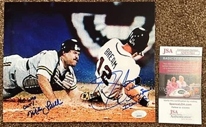 Sid Bream Mike LaValliere signed 8x10 Photo The slide Inscriptions JSA Braves - Picture 1 of 3