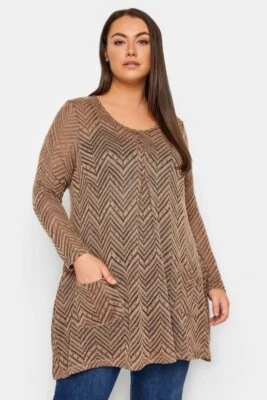 Evans - Natural Brown Chevron Long Sleeve Top - Size 26/28 - BNWT - RRP £32.00 - Image 1 of 4