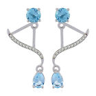 Round Blue Topaz Ear Jacket Earrings 925 Sterling Silver Jewelry Gift for Women