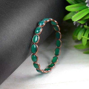 Dainty Oval Green Onyx Gemstone Handmade Bezel Tennis Bracelet Fashion Jewelry - Picture 1 of 16