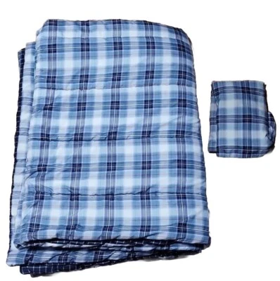 2 Pc Blue White Plaid Twin Size Comforter Pillowcase Lot Blanket Jcpenney Home  - Image 1 of 4