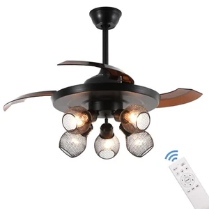 Wintpea Retractable Ceiling Fan w Light 6 Speed Remote 42in Black - Picture 1 of 3
