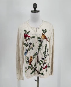 Northern Isles Vintage Holiday 2004 weiß bestickt Vögel Strickjacke Pullover Gr. M - Bild 1 von 8