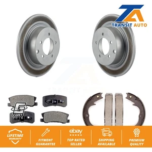 Disc Coated Rotors Semi-Metallic Pads And Parking Brake Shoes Rear Kit For - Picture 1 of 12