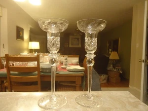 Pair of Rogaska Gallia 9 7/8" Candle Sticks / Holders Cross Hatched Base - Picture 1 of 7