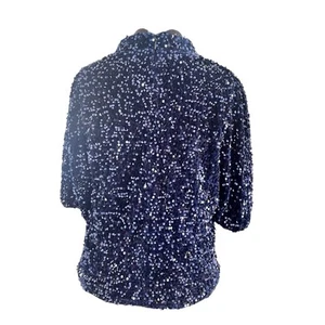 Nanette Lepore Blue Velvet Sequin Funnel Neck Top New XL - Picture 1 of 8