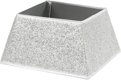 Christmas Village Silver Glitter Square Tree Skirt 48x48cm with Closure