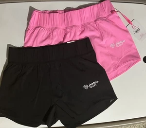 Justice Girl 2 Pair Set Running Shorts Black/Pink XL 16/18 Polyester Lined Logo - Picture 1 of 8