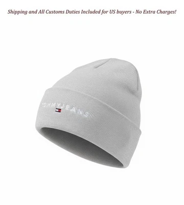 TOMMY HILFIGER Gorro Lineal Logo Hombres Sombrero OS Gris Melange Tejido Apretado Elástico Foto 1 de 4