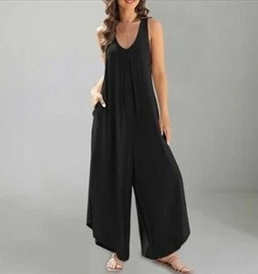 Nicole Miller NWT Black Wide Leg Jumpsuit Women’s Small Sleeveless Lounge Chic - Picture 1 of 10