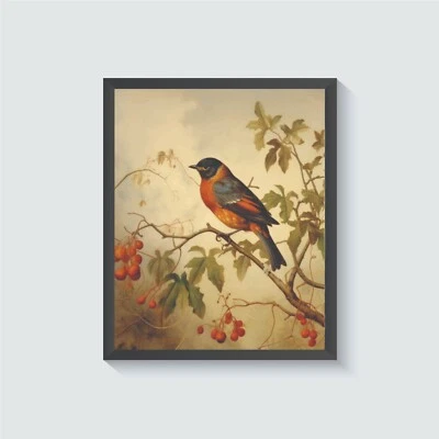 Pôster vintage com estampa de arte Robin Bird pintura de arte de parede - Imagem 1 de 4