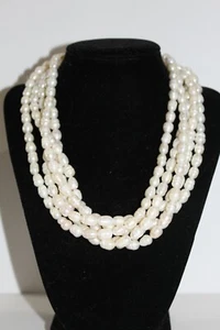 Five Strand Cream Freshwater Pearl Necklace 16" 925 Sterling End Caps and Toggle - Picture 1 of 9