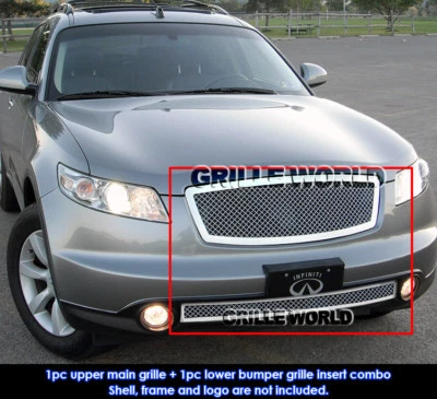 Fits 2003-2005 Infiniti FX35/FX45 Stainless Chrome Mesh Grille Insert Combo - Image 1 of 2