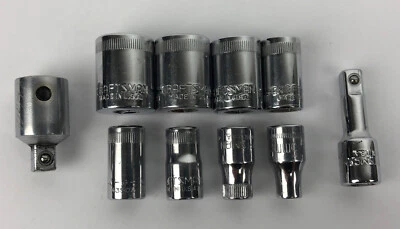 8 x Craftsman USA Sockets 13mm 12mm 11mm 9mm 8mm 7mm 6mm 5mm Shallow + Adapters - Image 1 of 4