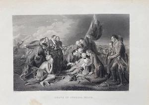 Impresión antigua de 1850; muerte del general Wolfe, Quebec después de Benjamin West - Imagen 1 de 2