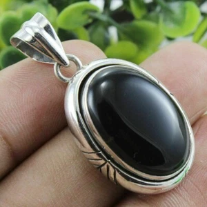 AAA+ Pendente Ovale In Onice Nero In Argento Sterling 925 Regalo Di Capodanno - Foto 1 di 4