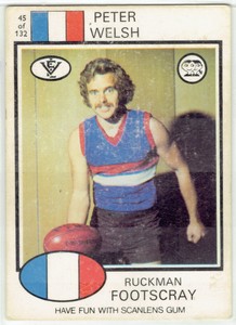 1975 VFL AFL SCANLENS FOOTBALL CARD- 45 Peter WELSH (FOOTSCRAY) WHITE BK- ROOKIE