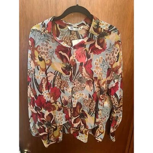 NWT ZARA FLORAL OVERSIZED HIGH LOW BUTTON UP BLOUSE; SIZE MED - Picture 1 of 2